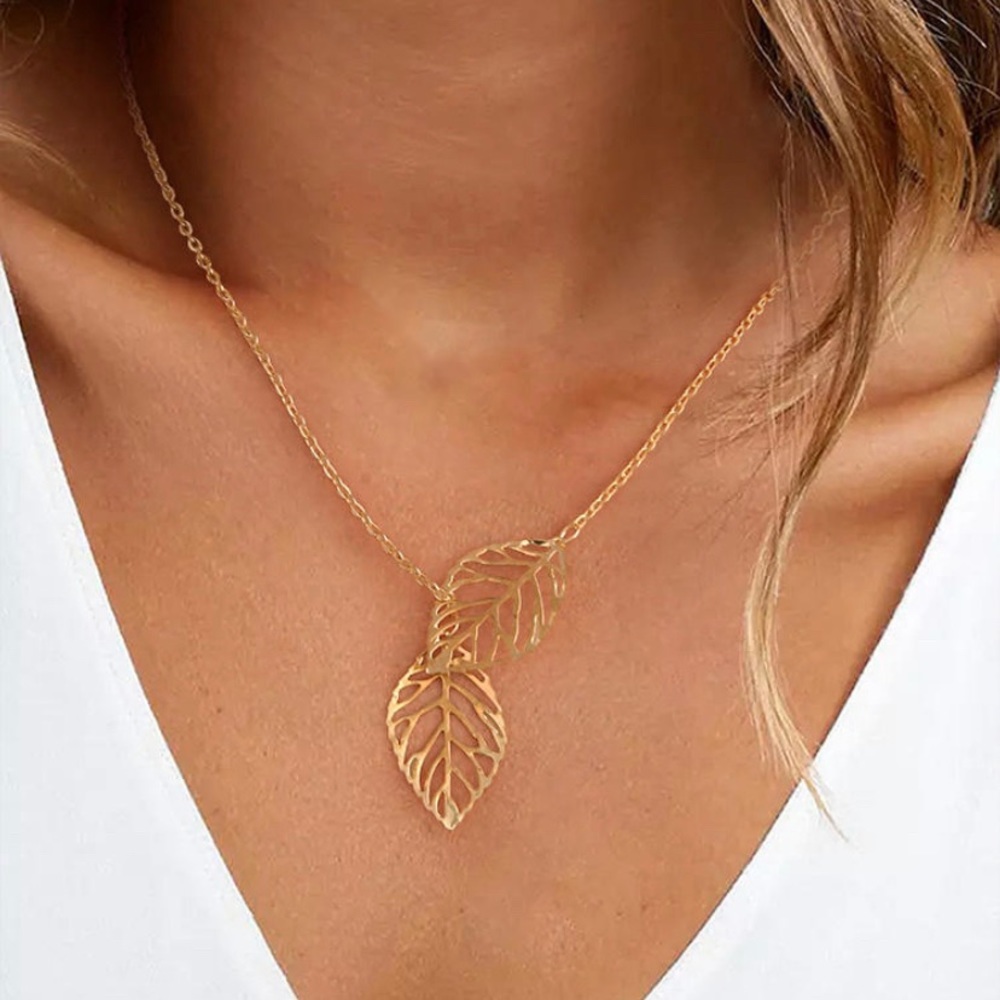 Double Gold Tone Aspen Leaf Necklace
